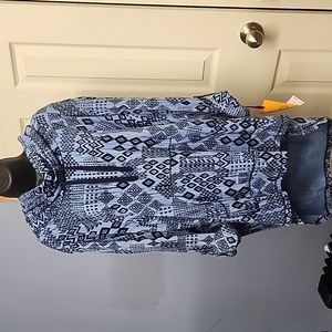 NWT Ruby Rd Blue Geometric Print Crowl Neck Sweater Size 2X